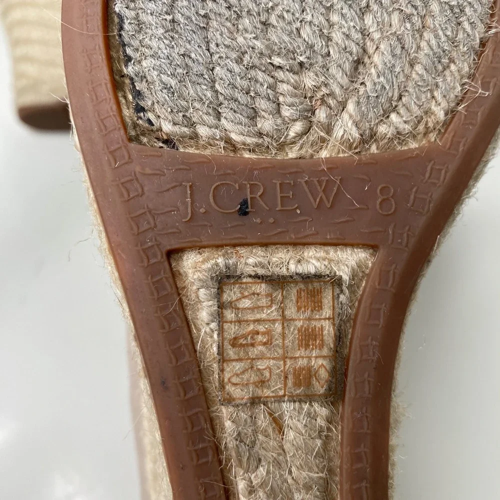 J.Crew Espadrille Wedges Womens Beige Canvas Round Toe Classic Coastal Size 8